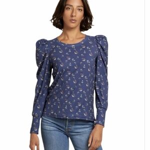 Nation LTD Romy Top Tea Time‎ Puff Shoulder Blue Floral